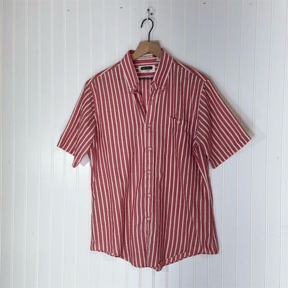 Sea Isle by Arrow VTG Red White Striped Button-Down Shirt Coastal Nautical L - Picture 2 of 9
